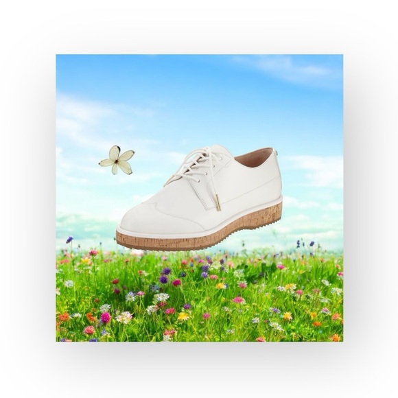 new Michael Kors ❁ Zane Leather Wingtip Cork Platform Espadrilles ❁ Optic White